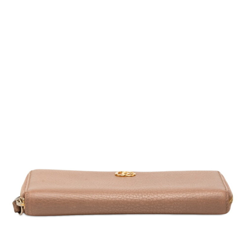 Gucci GG Marmont Round Zip Long Wallet 456117 Pink Beige Leather Women's GUCCI - Picture 3 of 6
